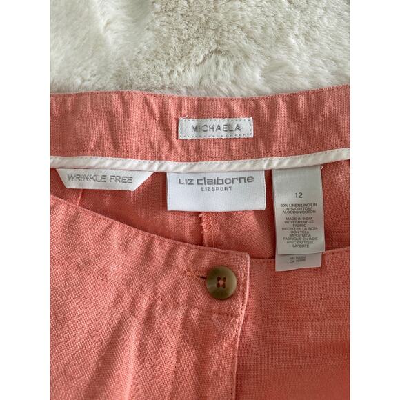 Liz Claiborne Michaela Linen Blend Peach Crop Pants Sz 12 - Picture 7 of 10